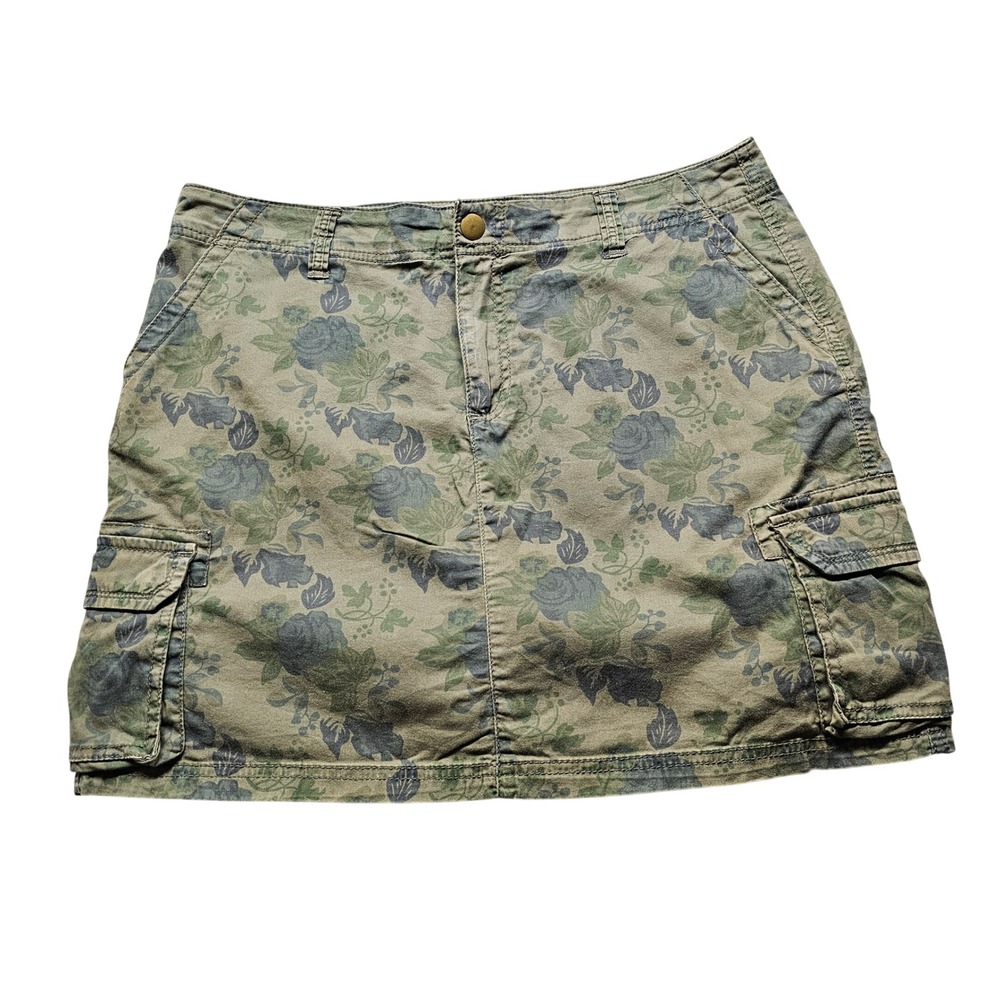 St. John's Bay Floral Cargo Skirt Womens 12 Green Mini Utility Y2K Grunge Casual